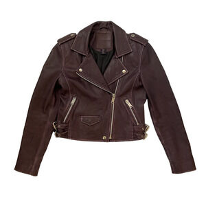Amaryllis Distressed Leather Moto Jacket - Purple - Size XS